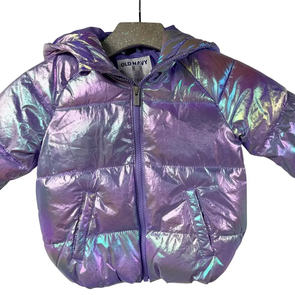 Old Navy Puffer Jacket Iridescent Purple 2T Coat With Hood